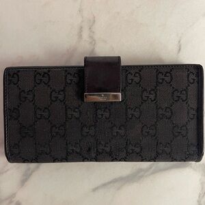 Gucci Black Canvas Leather Long Wallet